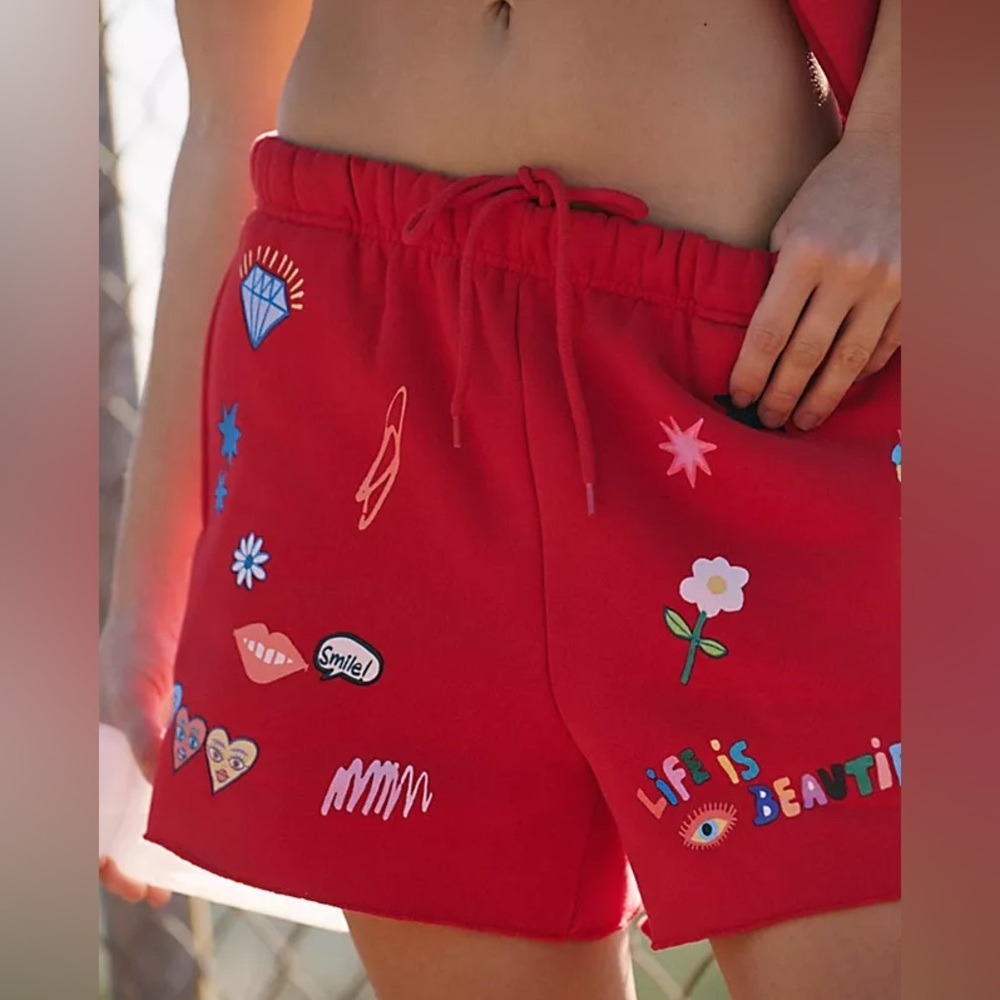 Somebody Loves You Sweat Shorts in Cherry Red - Picture 4 of 7